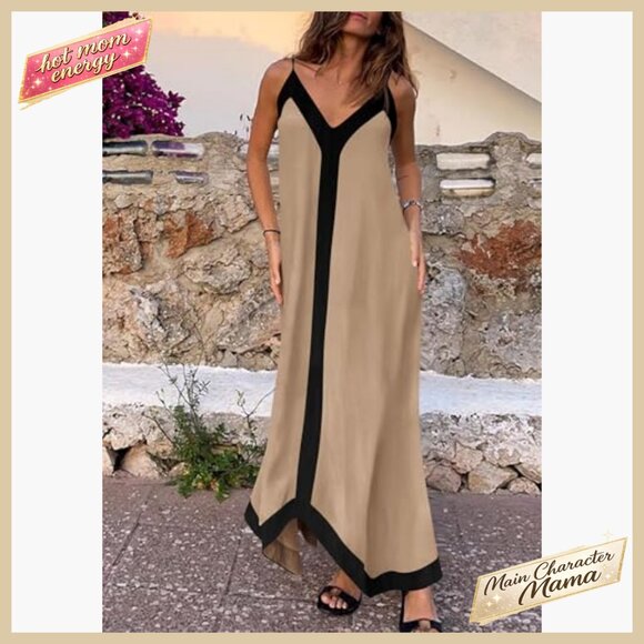 Elegant Maxi Sundress V-Neck Spaghetti Strap Flowy Party Beach Vacation Dress - Picture 5 of 7